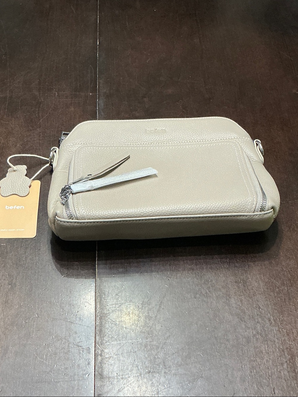 Befen Taupe Leather Crossbody Bag